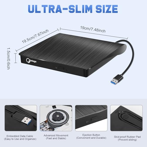 Gotega rts External USB 3.0 Portable CD DVD +/-RW Drive Burner Slim DVD/CD ROM Rewriter Player Superdrive, High Speed Data Transfer for Laptop MacBook Desktop PC, Plug and Play - Image 5