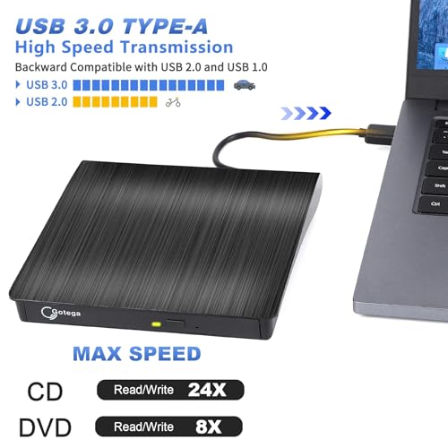 Gotega rts External USB 3.0 Portable CD DVD +/-RW Drive Burner Slim DVD/CD ROM Rewriter Player Superdrive, High Speed Data Transfer for Laptop MacBook Desktop PC, Plug and Play - Image 2