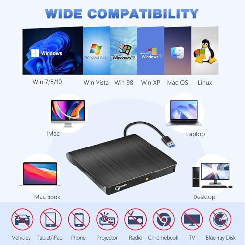 Gotega rts External USB 3.0 Portable CD DVD +/-RW Drive Burner Slim DVD/CD ROM Rewriter Player Superdrive, High Speed Data Transfer for Laptop MacBook Desktop PC, Plug and Play - Image 4