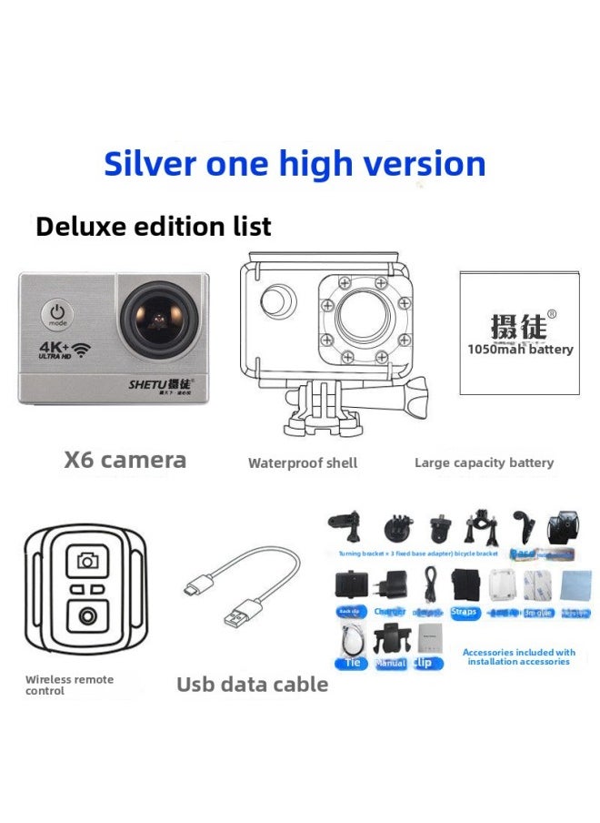 Generic Portable Motorcycle Sports HD Fishing 4K Motorcycle Camera Riding Waterproof Bike Riding 360 Portable Bike Camera-Body Color:Photographer X6 Silver High Version—official Standard Configuration  - Image 1