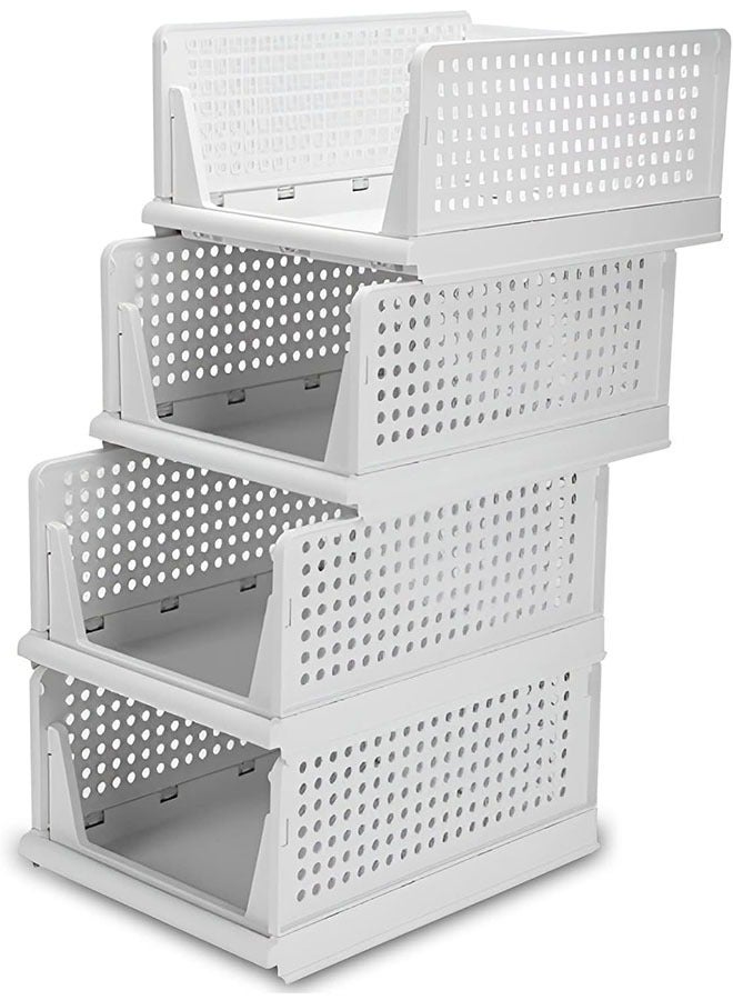 Stackable Plastic Storage Basket-Foldable Closet Organizers Storage Bins  Shelf Storage Container for Wardrobe Cupboard Kitchen Bathroom Office - Image 1