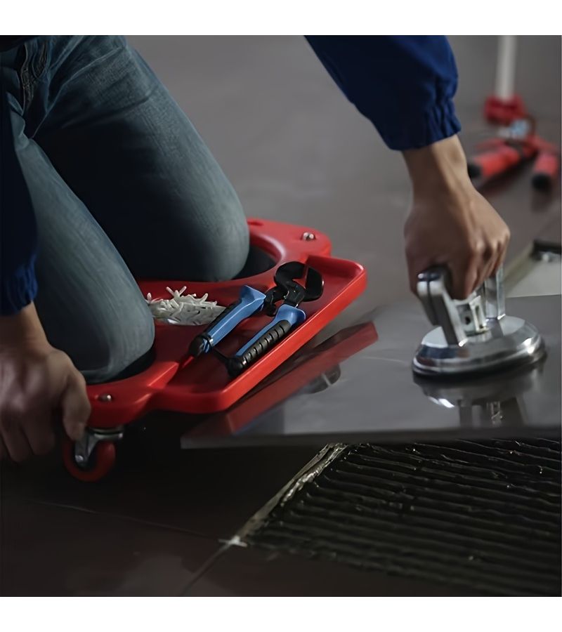 Red Kneeling Pad With Wheels For Rolling And Mobility - Image 2