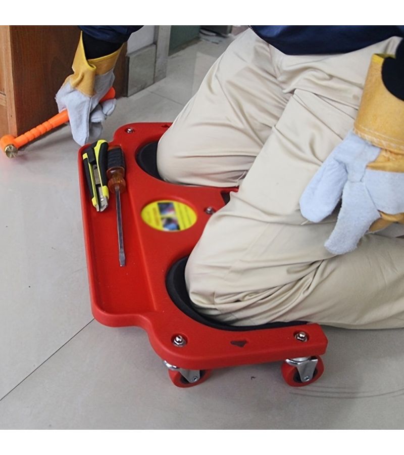 Red Kneeling Pad With Wheels For Rolling And Mobility - Image 1