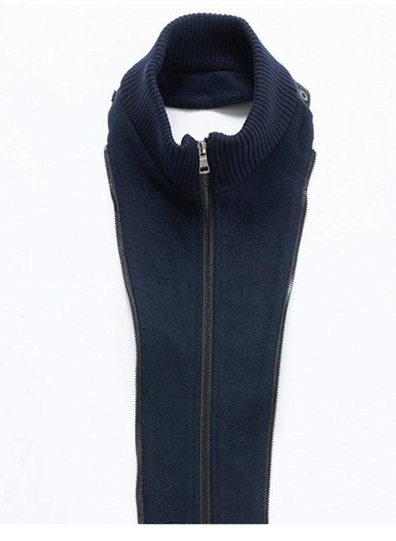 Loquat Men's Double Collar Wool Blend Coat Winter Trench Coat With Detachable Soft Scarf Jacket Navy Blue - Image 5