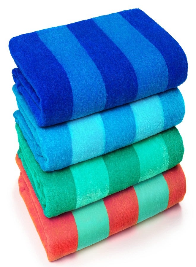 Beachland Soft Beach Towel 30 x 60 inch Cabana Stripe Hotel Pool and Resort - Two Tone Absorbent 100% Cotton (Royal-Turquoise-Coral-Mint, 4 Pack) - Image 1