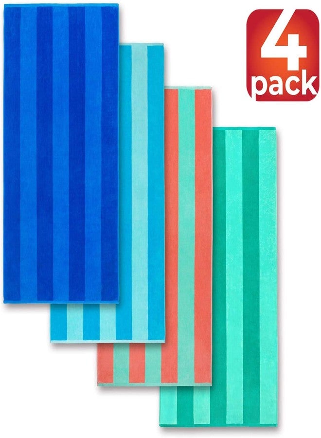 Beachland Soft Beach Towel 30 x 60 inch Cabana Stripe Hotel Pool and Resort - Two Tone Absorbent 100% Cotton (Royal-Turquoise-Coral-Mint, 4 Pack) - Image 2