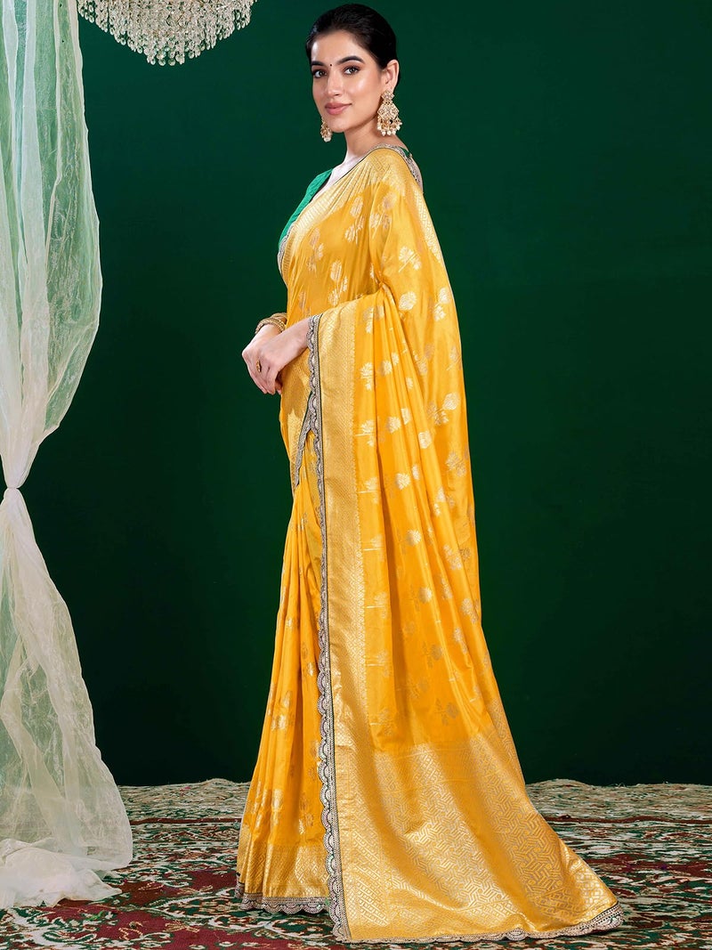 Satrani Women's Banarasi Silk Weaving Saree with Unstitched Blouse Piece (4231S402N_Yellow) - Image 2