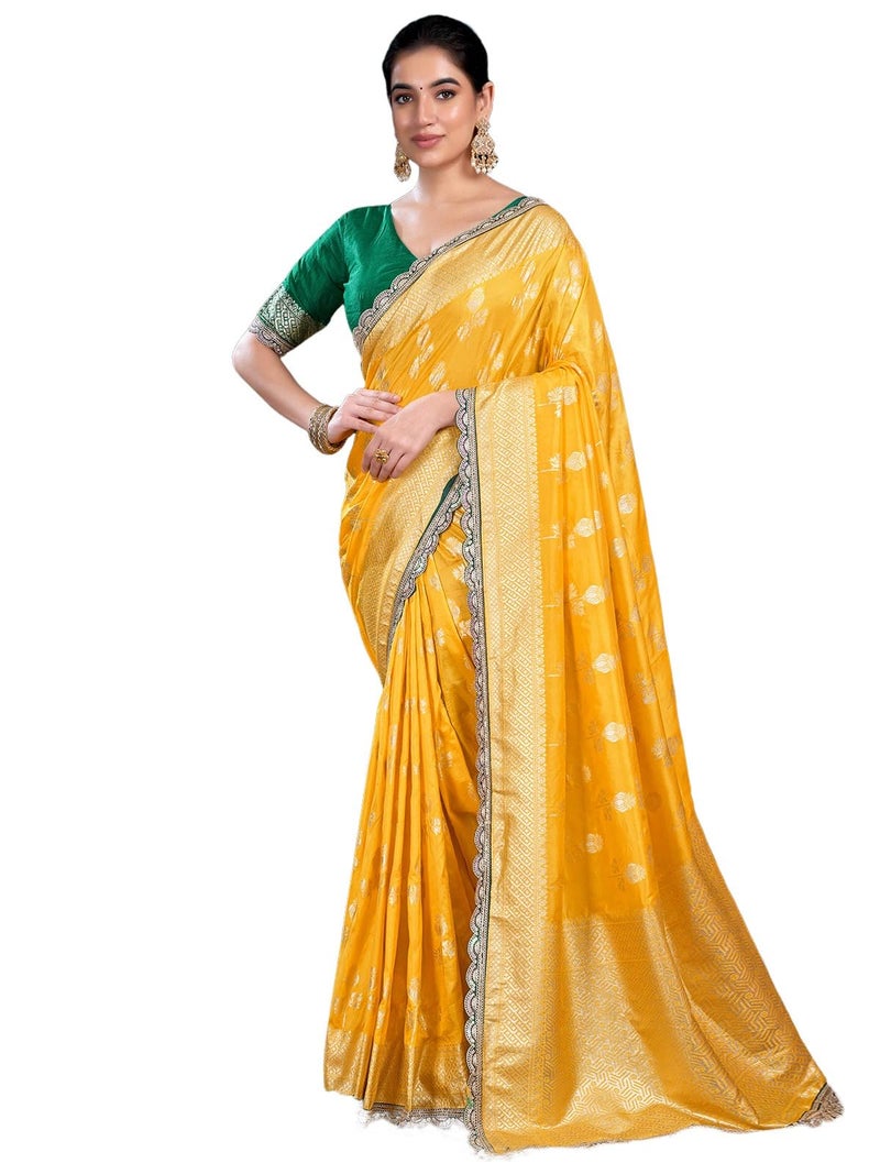 Satrani Women's Banarasi Silk Weaving Saree with Unstitched Blouse Piece (4231S402N_Yellow) - Image 1