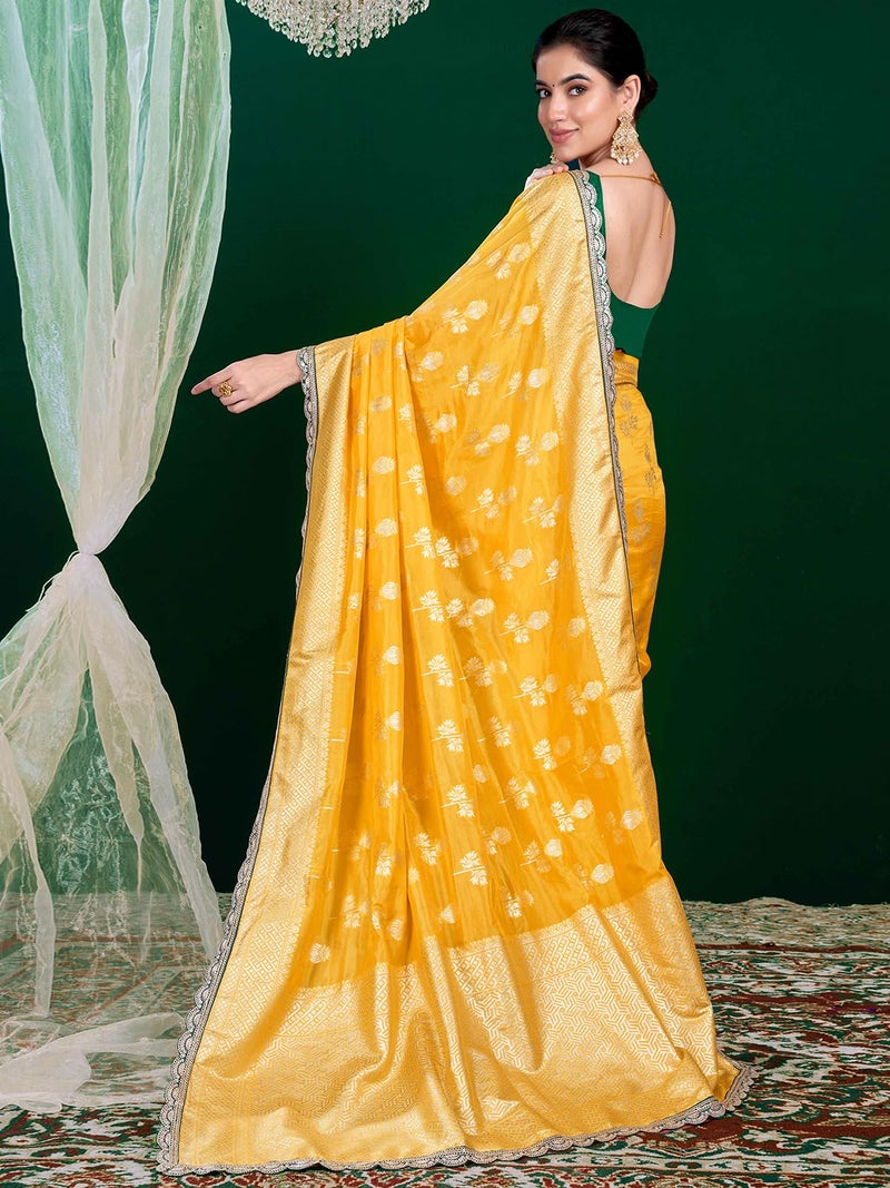 Satrani Women's Banarasi Silk Weaving Saree with Unstitched Blouse Piece (4231S402N_Yellow) - Image 3