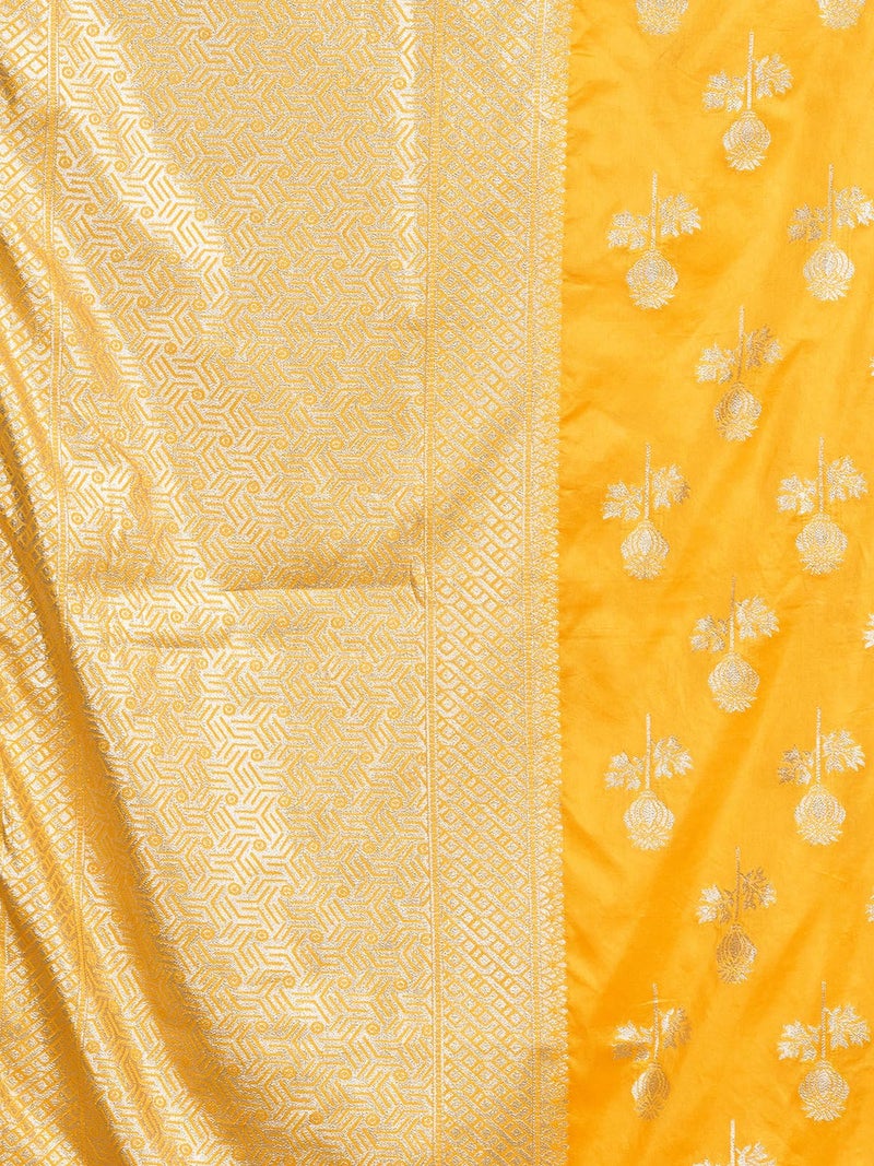 Satrani Women's Banarasi Silk Weaving Saree with Unstitched Blouse Piece (4231S402N_Yellow) - Image 5
