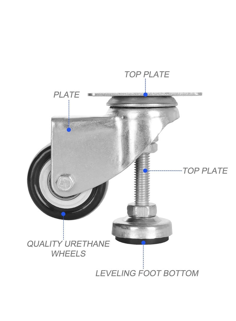 Excefore Swivel Leveling Castors, 4 Pcs Leveling Machine Caster, 50mm Retractable Wheels for Industrial Use, Workbenches, Trolleys, and More (Capacity 66kg) - Image 3
