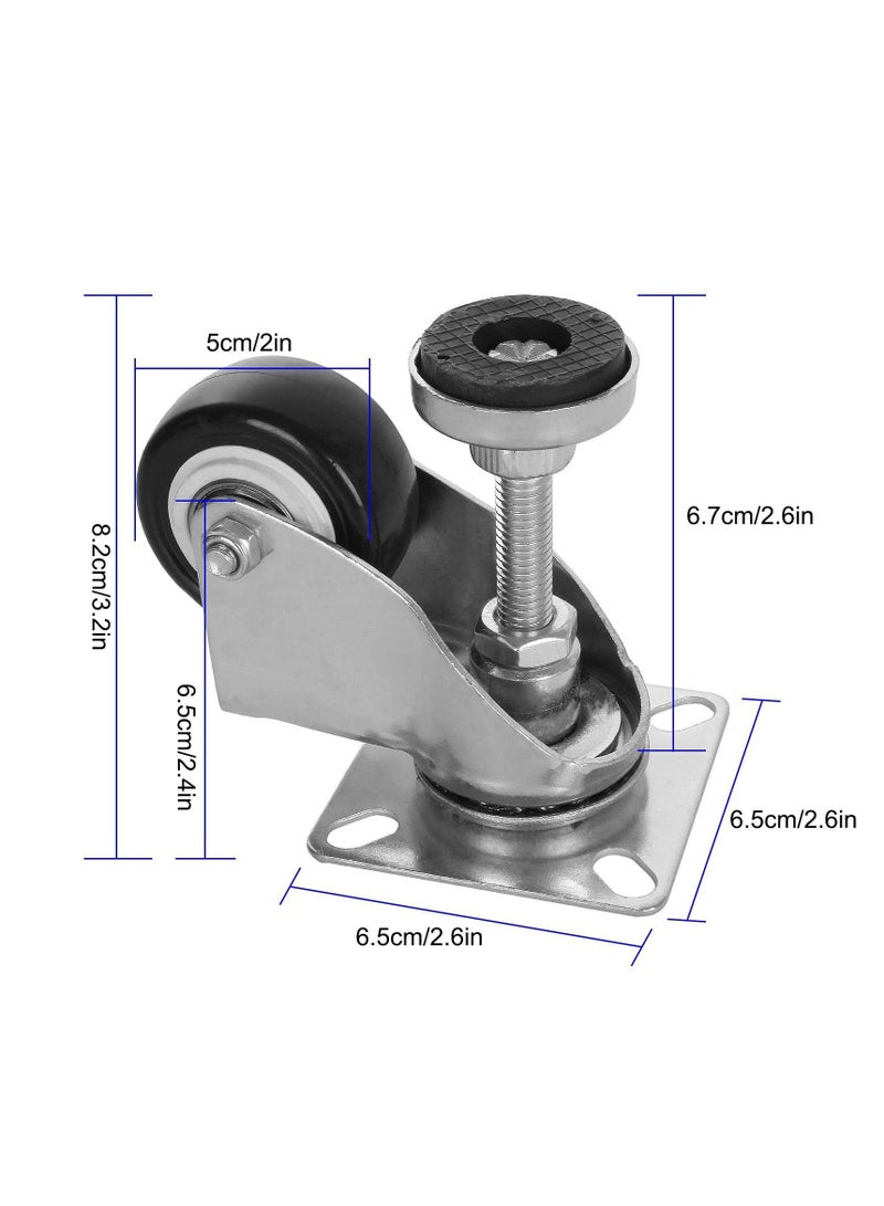 Excefore Swivel Leveling Castors, 4 Pcs Leveling Machine Caster, 50mm Retractable Wheels for Industrial Use, Workbenches, Trolleys, and More (Capacity 66kg) - Image 2