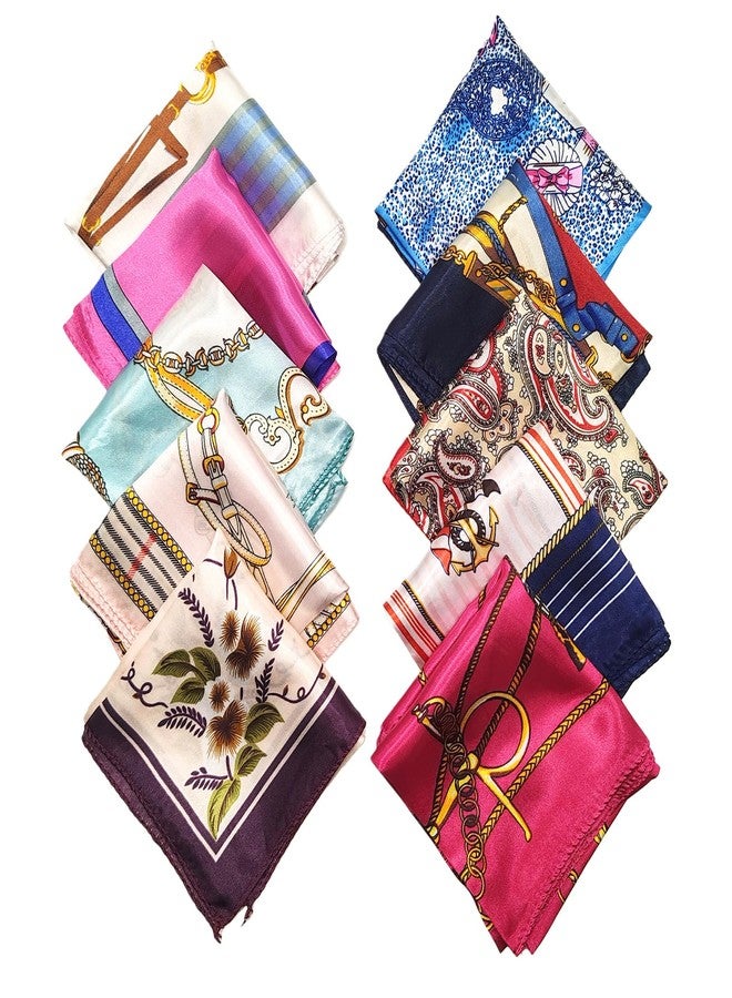 VANTOBEST 10PCS 50 x 50 cm Fashion Small Square Satin Scarves Fashion Printed Scarf Handkerchiefs Neck Head Scarf Scarves Necktie Headband Wristband for Ladies Girls Accessories (Random) - Image 1