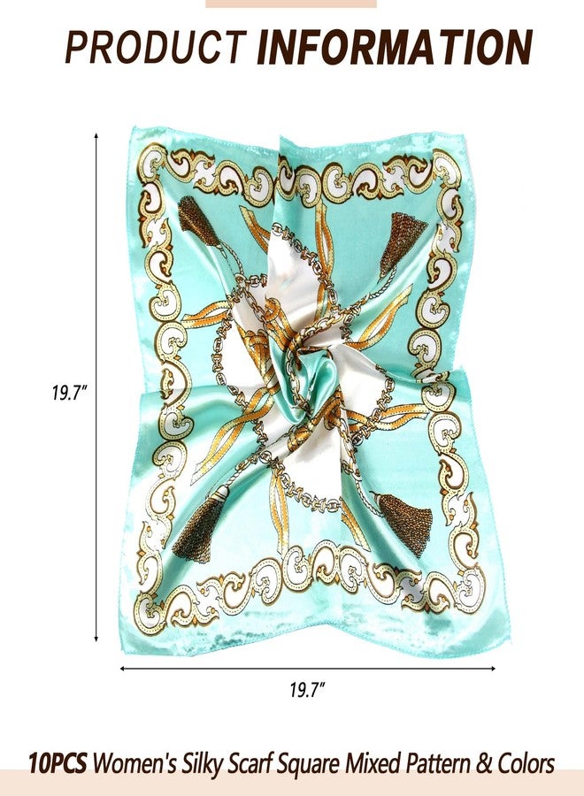 VANTOBEST 10PCS 50 x 50 cm Fashion Small Square Satin Scarves Fashion Printed Scarf Handkerchiefs Neck Head Scarf Scarves Necktie Headband Wristband for Ladies Girls Accessories (Random) - Image 2