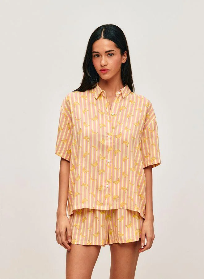 Undiz Striped shirt and shorts set with banana patterns