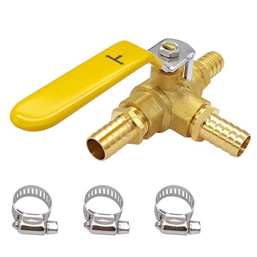 Joywayus Brass 3 Way TPort 12 NPT Ball Valve with 58 Hose Barb AntiRust Forged Brass Shut Off Valve Fitting with Lever Handle - Image 1
