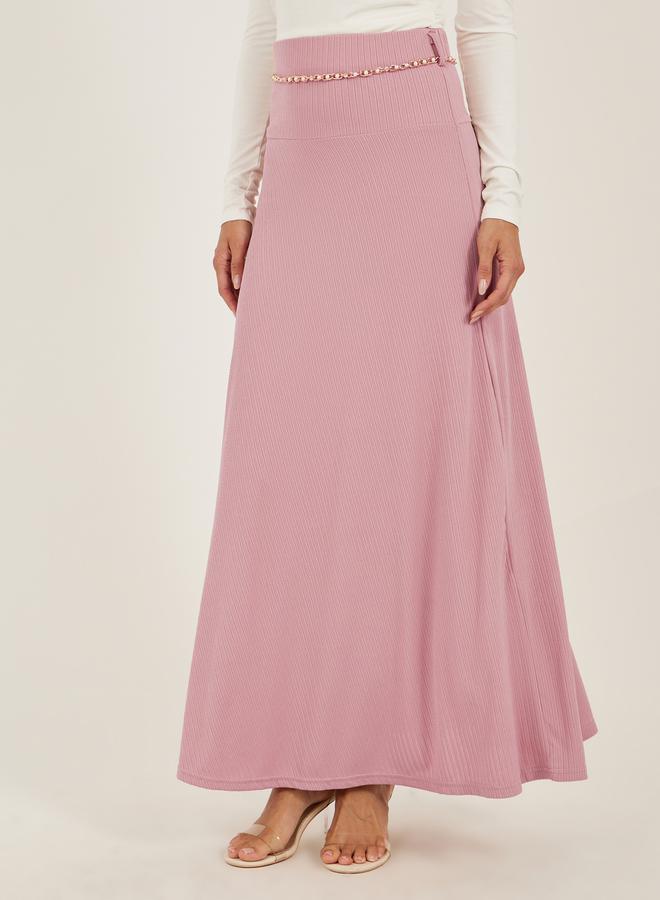 Styli Styli Pink Knitted A-Line Maxi Skirt with Chain Belt Detail  - Image 2