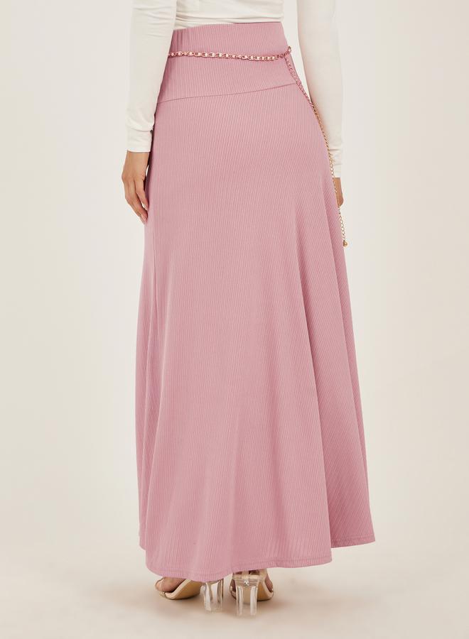 Styli Styli Pink Knitted A-Line Maxi Skirt with Chain Belt Detail  - Image 4