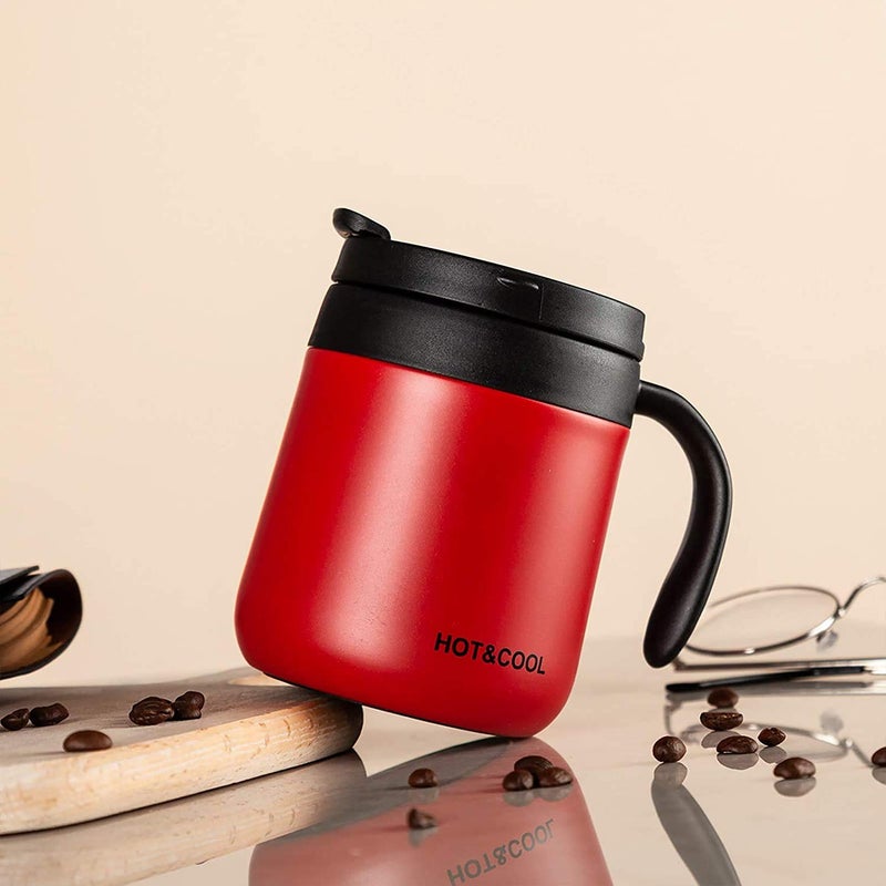 SIYANSHU 350 ML Insulated Coffee Mug Stainless Steel Coffee Mug with Handle Lid Double Vacuum Wall Stainless Steel Beer Mug ravel Mug Tumbler for Hot Cold Drinks Red - Image 2