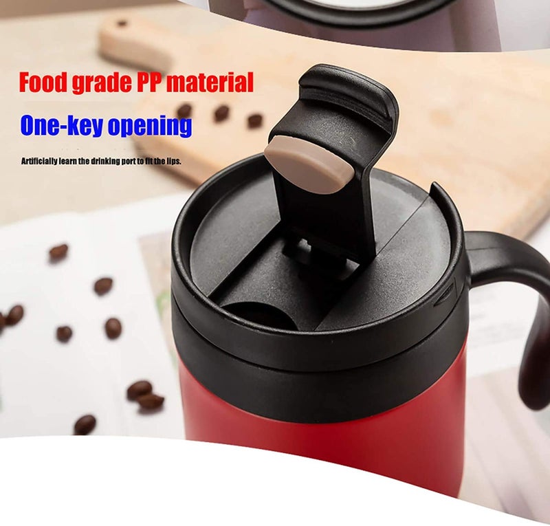 SIYANSHU 350 ML Insulated Coffee Mug Stainless Steel Coffee Mug with Handle Lid Double Vacuum Wall Stainless Steel Beer Mug ravel Mug Tumbler for Hot Cold Drinks Red - Image 3