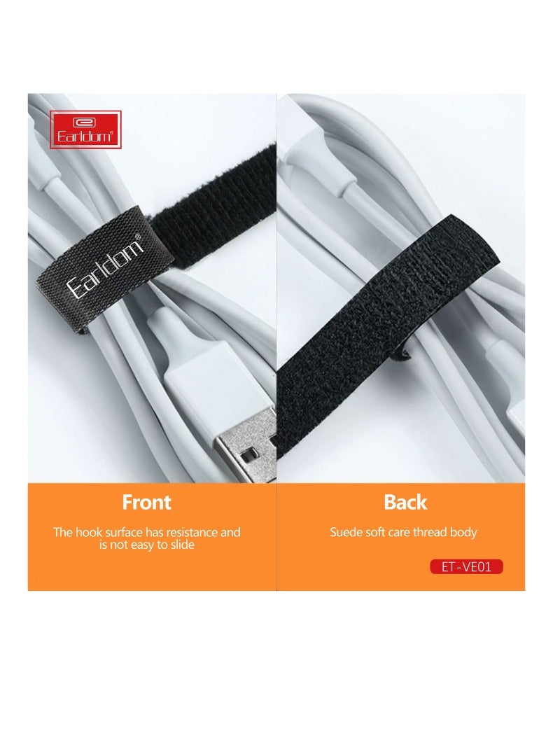 Earldom 3M Strong Velcro Cable Organizer – Reusable & Cuttable Wire Ties for USB, PC, Phone, Mouse – Black Nylon Cord Management Strap - Image 5