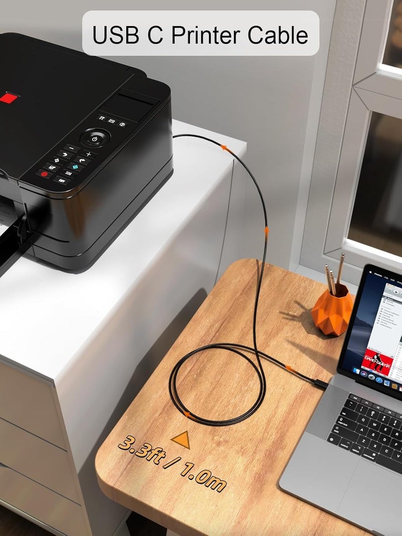 CableCreation كابل طابعة USB-C 3.3 قدم كابل USB-C إلى طابعة USB-C إلى B | كابل ماسح ضوئي كابل طابعة إلى USB-C كابل MIDI لبيانو ياماها كاسيو الرقمي ووحدة تحكم MIDI ووحدة تحكم DJ، 1 متر أسود - Image 2