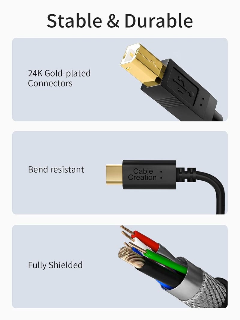 CableCreation كابل طابعة USB-C 3.3 قدم كابل USB-C إلى طابعة USB-C إلى B | كابل ماسح ضوئي كابل طابعة إلى USB-C كابل MIDI لبيانو ياماها كاسيو الرقمي ووحدة تحكم MIDI ووحدة تحكم DJ، 1 متر أسود - Image 5