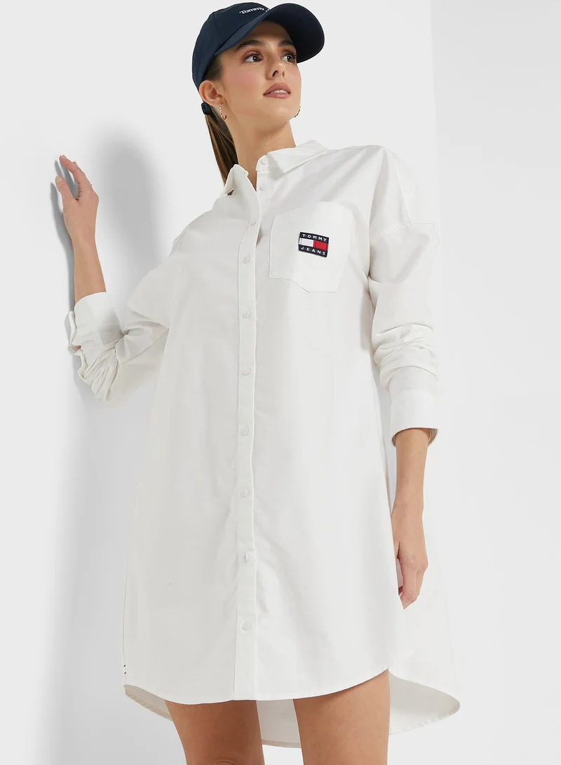 TOMMY JEANS Oversized Pocket Detail Button Down Dress