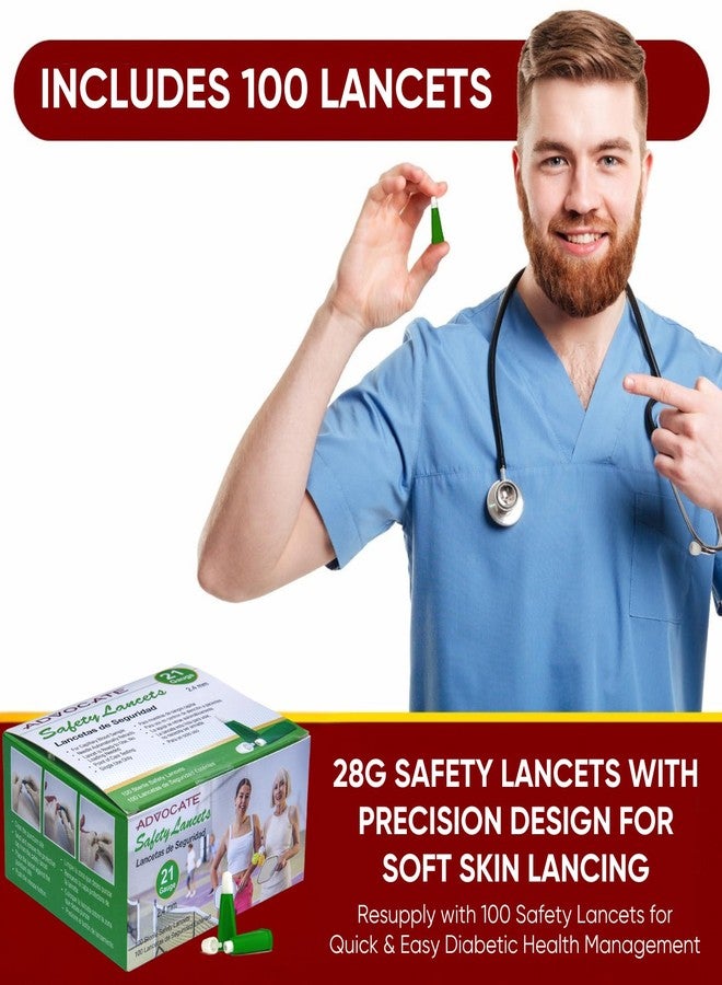 Advocate Pressure Activated Safety Lancets with Automatic Retractable Needle for Blood Sugar Sampling, Green, 21G x 2.4mm, Box of 100 - Image 5