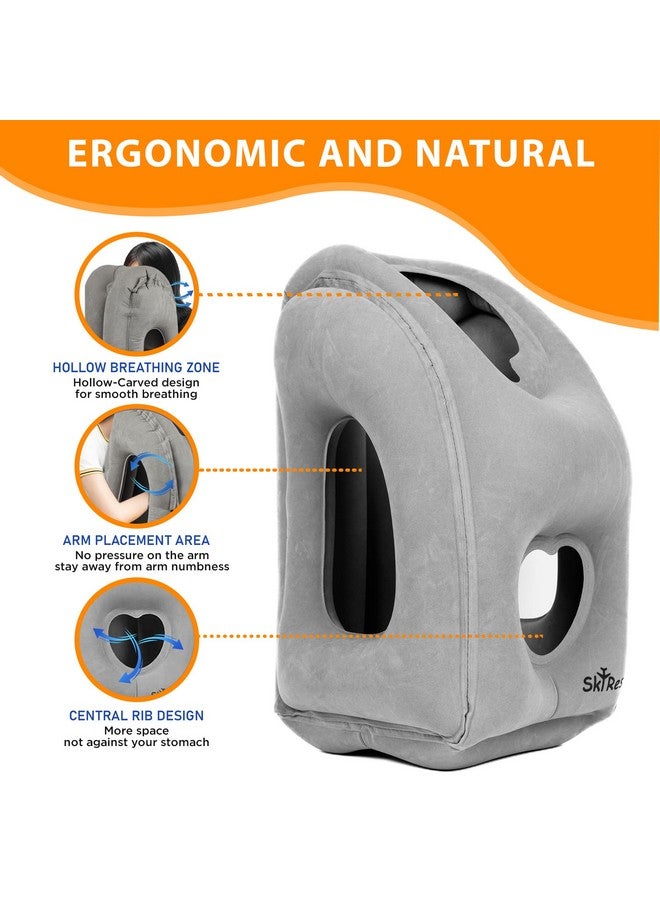 Skyrest Inflatable Travel Pillow - Airplane Pillow for Neck Support on Long Flights, Buses, Cars, Office & Trains - Comes with Eye Mask, Earplugs & Portable Drawstring Bag - Grey - Image 5
