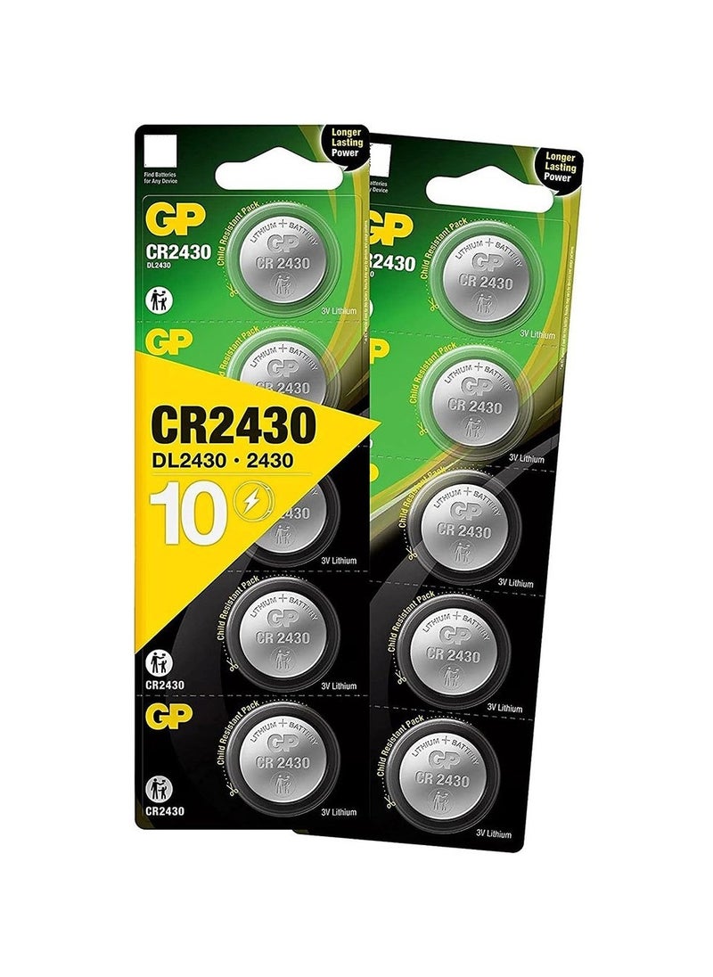 جي بي GP CR2430 Longer Lasting Power 3V Lithium Batteries - 10 Pieces  - Image 1
