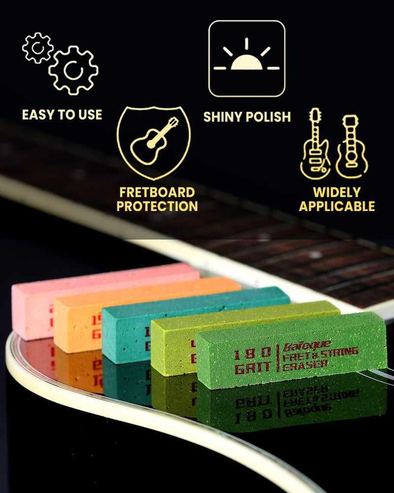 Baroque Fret Erasers for Guitar, Fret Polishing Cleaner, Frets Polish Tools Kit, Clean Fret Wire/String/Metal, Set of 5 (180& 400& 1000& 1500& 2000 Grit) - Image 2