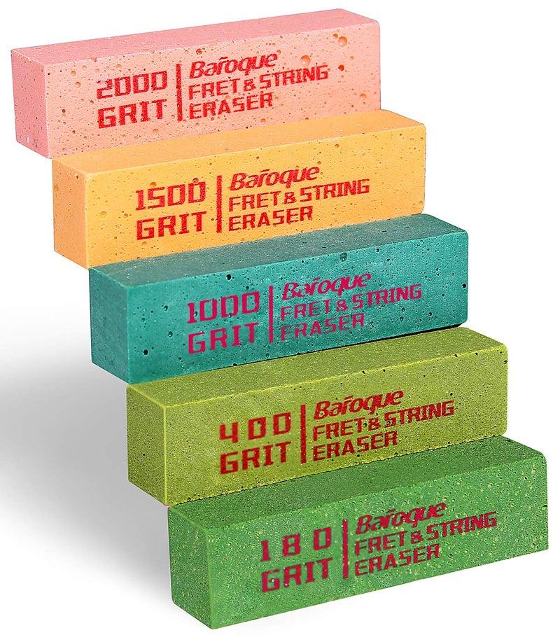 Baroque Fret Erasers for Guitar, Fret Polishing Cleaner, Frets Polish Tools Kit, Clean Fret Wire/String/Metal, Set of 5 (180& 400& 1000& 1500& 2000 Grit) - Image 1