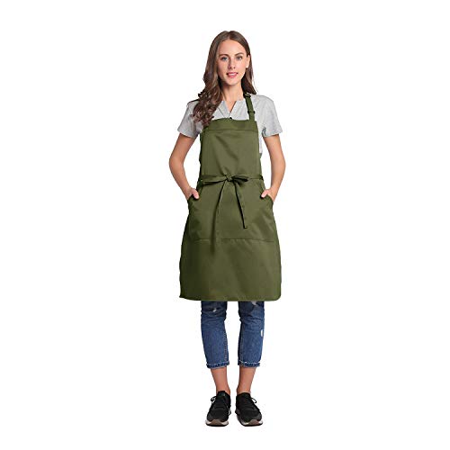 BIGHAS Adjustable Bib Apron with Pocket Extra Long Ties for Women Men, 18 Colors, Chef, Kitchen, Home, Restaurant, Cafe, Cooking, Baking (Bronze Green) - Image 1