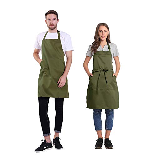 BIGHAS Adjustable Bib Apron with Pocket Extra Long Ties for Women Men, 18 Colors, Chef, Kitchen, Home, Restaurant, Cafe, Cooking, Baking (Bronze Green) - Image 2