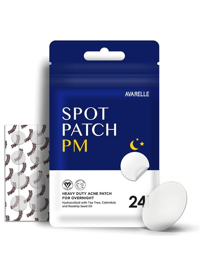 AVARELLE Acne Spot Patch PM Acne Clearing Device & Thick Hydrocolloid Spot Treatment with Tea Tree Oil for Acne, Calendula Oil, and Rosehip Seed, Certified Vegan, Cruelty Free (PM (24 Count)) - Image 1