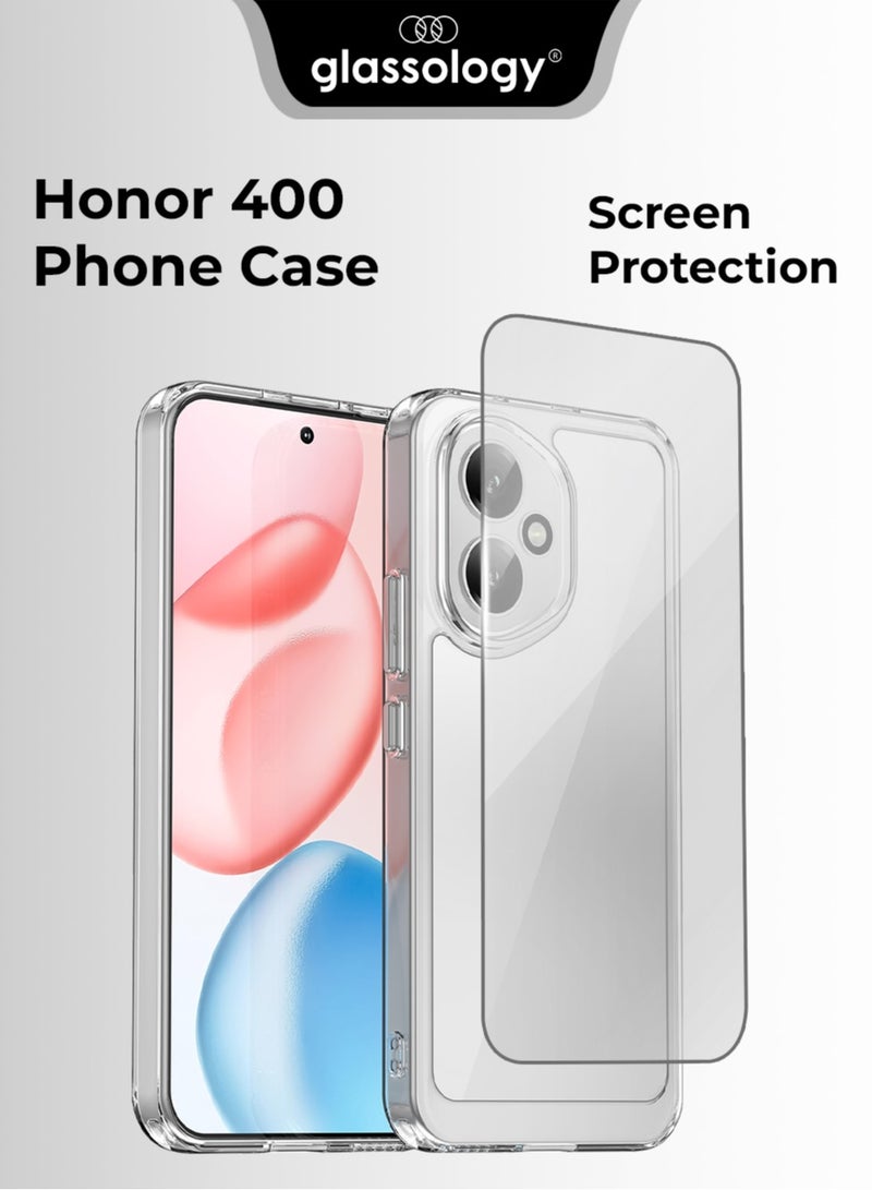 جلاسولوجي Case for Honor 400 5G Case with Tempered Glass Screen Protectors , Transparent Soft TPU Silicone Case Cover Shock Absorption and Anti-Scratch - Image 1