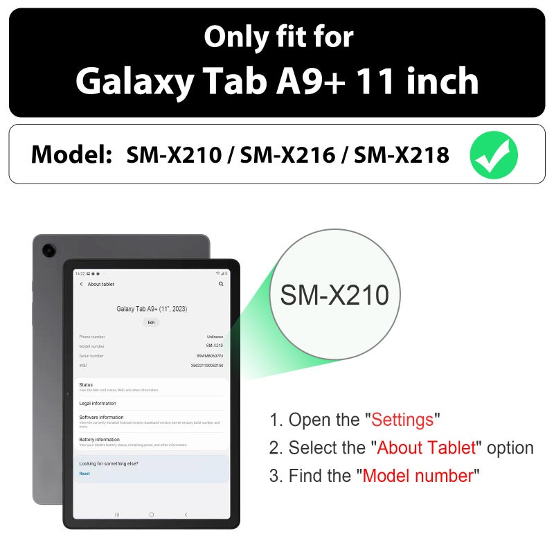 SEYMAC Case for Samsung Galaxy Tab A9+/ A9 Plus Case 11" 2023 (SM-X210/X216/X218), Heavy Duty Shockproof Protective Case with Screen Protector, Rotating Stand and Hand/Shoulder Strap, Black - Image 1