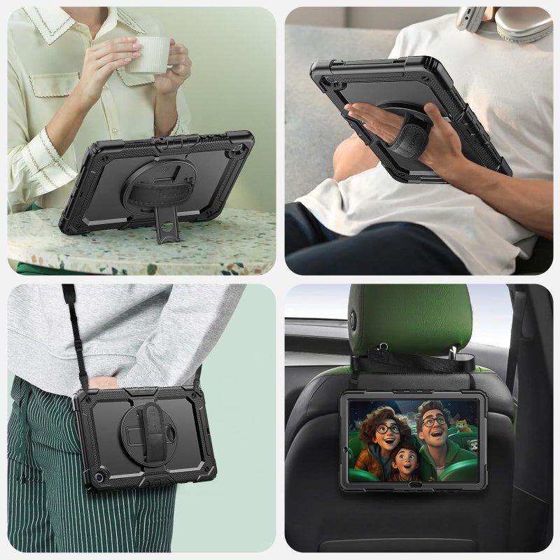 SEYMAC Case for Samsung Galaxy Tab A9+/ A9 Plus Case 11" 2023 (SM-X210/X216/X218), Heavy Duty Shockproof Protective Case with Screen Protector, Rotating Stand and Hand/Shoulder Strap, Black - Image 5