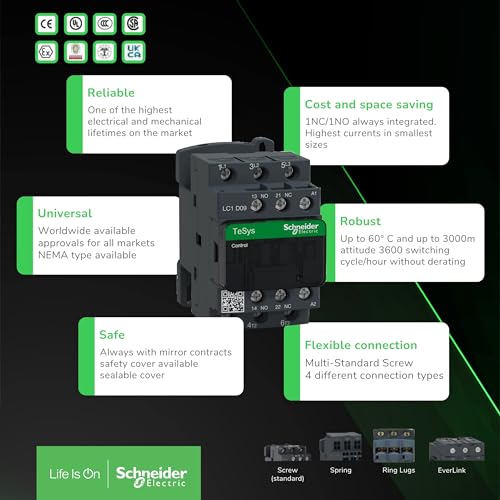 Schneider Electric موصل مغناطيسي IEC، 24 فولت DC، 9 أمبير، 1NC/1NO، 3P - Image 4