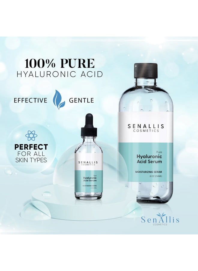 SenAllis Cosmetics - Hyaluronic Acid Serum 8 fl oz And 2 fl oz, Made From Pure Hyaluronic Acid, Anti Aging/Wrinkle, Ultra-Hydrating Moisturizer That Reduces Dry Skin Manufactured In USA - Image 1
