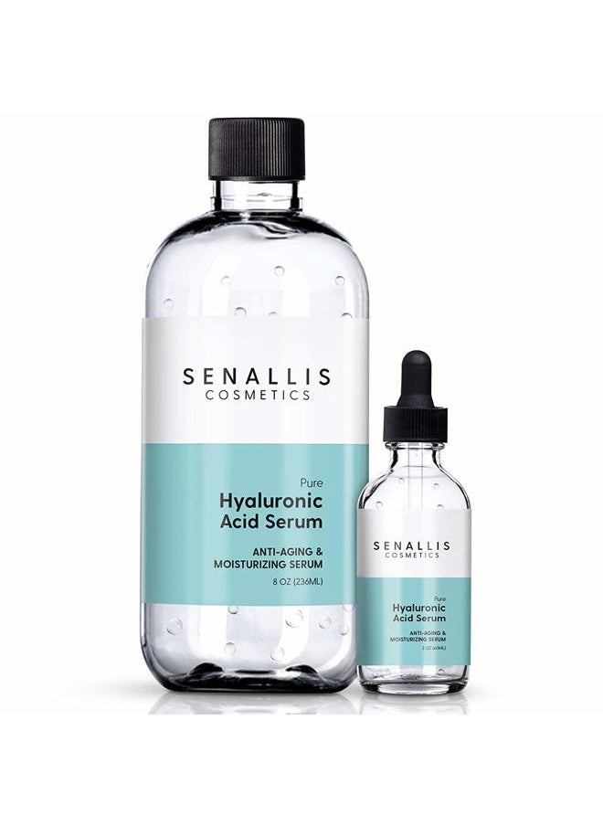 SenAllis Cosmetics - Hyaluronic Acid Serum 8 fl oz And 2 fl oz, Made From Pure Hyaluronic Acid, Anti Aging/Wrinkle, Ultra-Hydrating Moisturizer That Reduces Dry Skin Manufactured In USA - Image 1