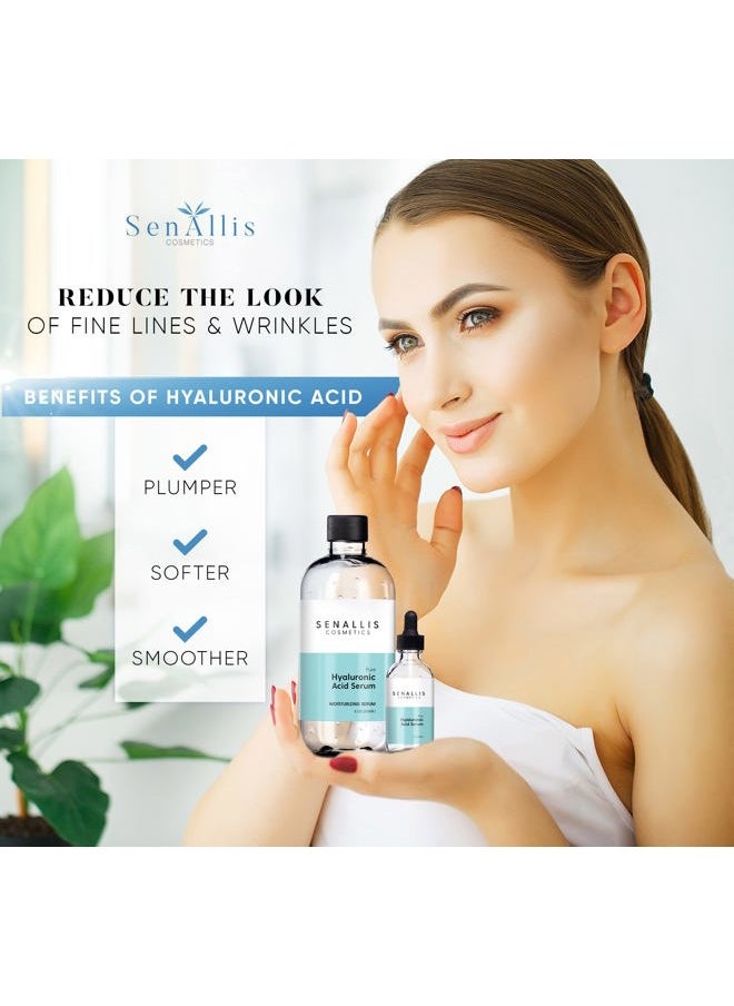 SenAllis Cosmetics - Hyaluronic Acid Serum 8 fl oz And 2 fl oz, Made From Pure Hyaluronic Acid, Anti Aging/Wrinkle, Ultra-Hydrating Moisturizer That Reduces Dry Skin Manufactured In USA - Image 1