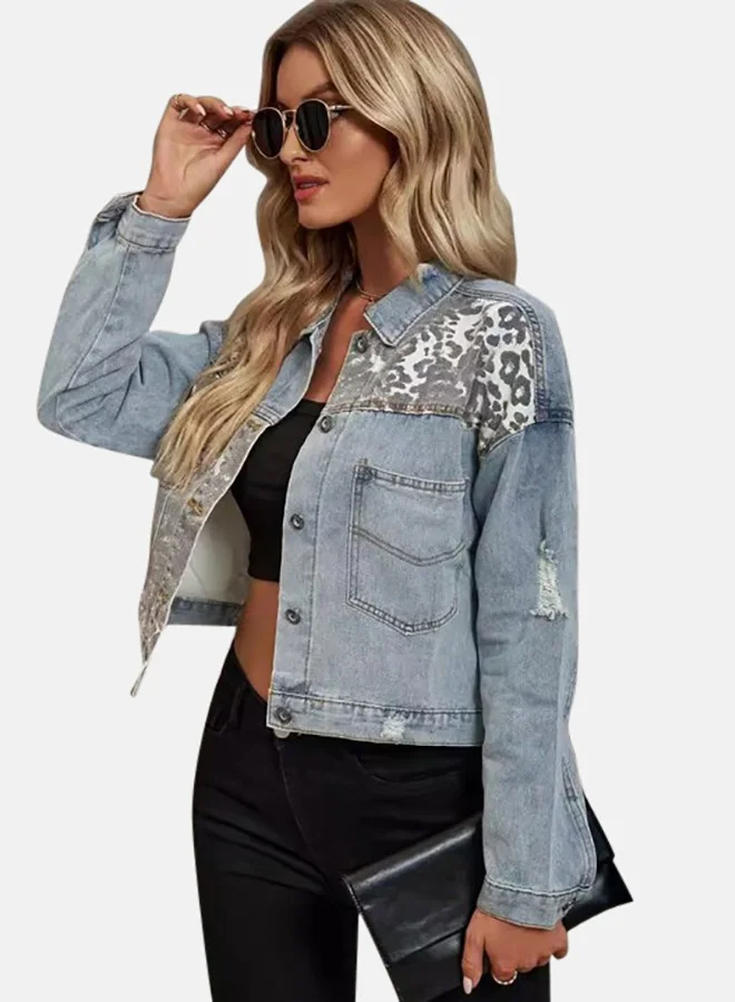 يونيكي Blue Collared Long Sleeve Denim Jacket