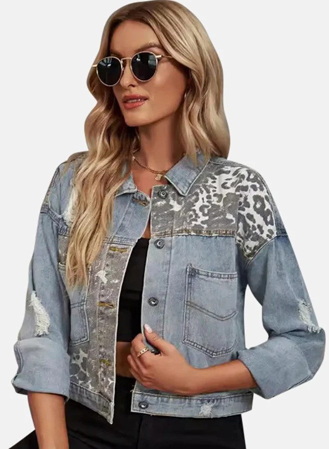 يونيكي Blue Collared Long Sleeve Denim Jacket