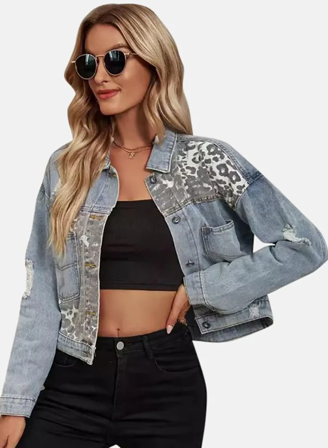 يونيكي Blue Collared Long Sleeve Denim Jacket