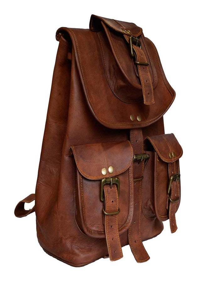 Madosh, Handmade Genuine Leather Small Backpack Casual Daypack School College Bag Men's Women's Unisex Brown Bags - Image 1