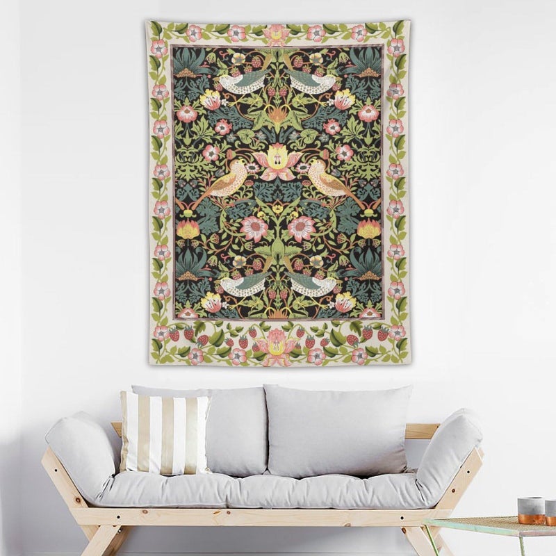 Yearn Jear William Morris Tapestry Wall Hanging,Retro Flower Strawberry Thief Floral Printed Modern Wall Art Decor,Retro Floral Home Decoration for Bedroom Living Room Dorm W30 x 40H Inch - Image 3