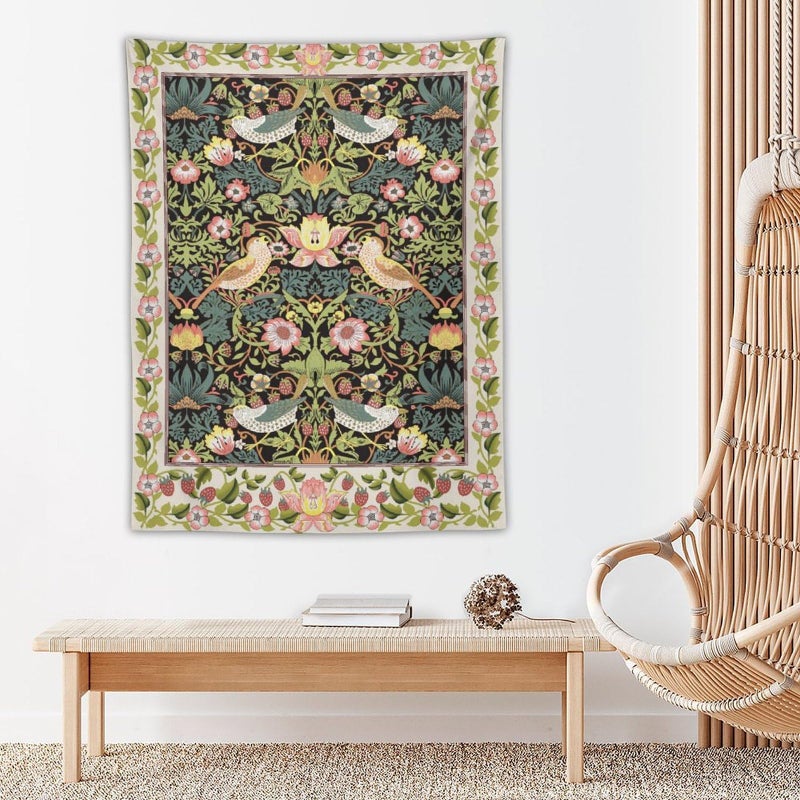 Yearn Jear William Morris Tapestry Wall Hanging,Retro Flower Strawberry Thief Floral Printed Modern Wall Art Decor,Retro Floral Home Decoration for Bedroom Living Room Dorm W30 x 40H Inch - Image 5