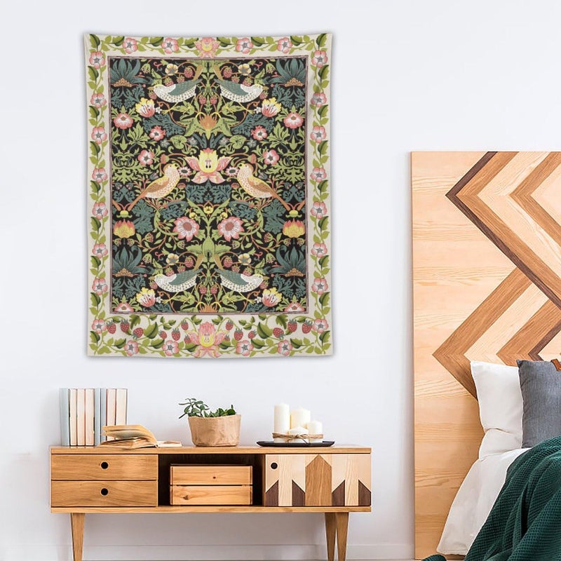 Yearn Jear William Morris Tapestry Wall Hanging,Retro Flower Strawberry Thief Floral Printed Modern Wall Art Decor,Retro Floral Home Decoration for Bedroom Living Room Dorm W30 x 40H Inch - Image 4